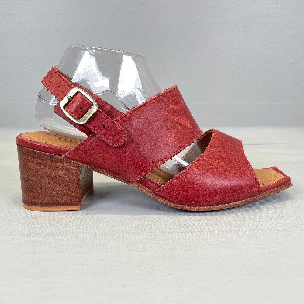 Adelante The Serena Sandals Womens Size 10 C Red Leather Heeled Strappy Shoes